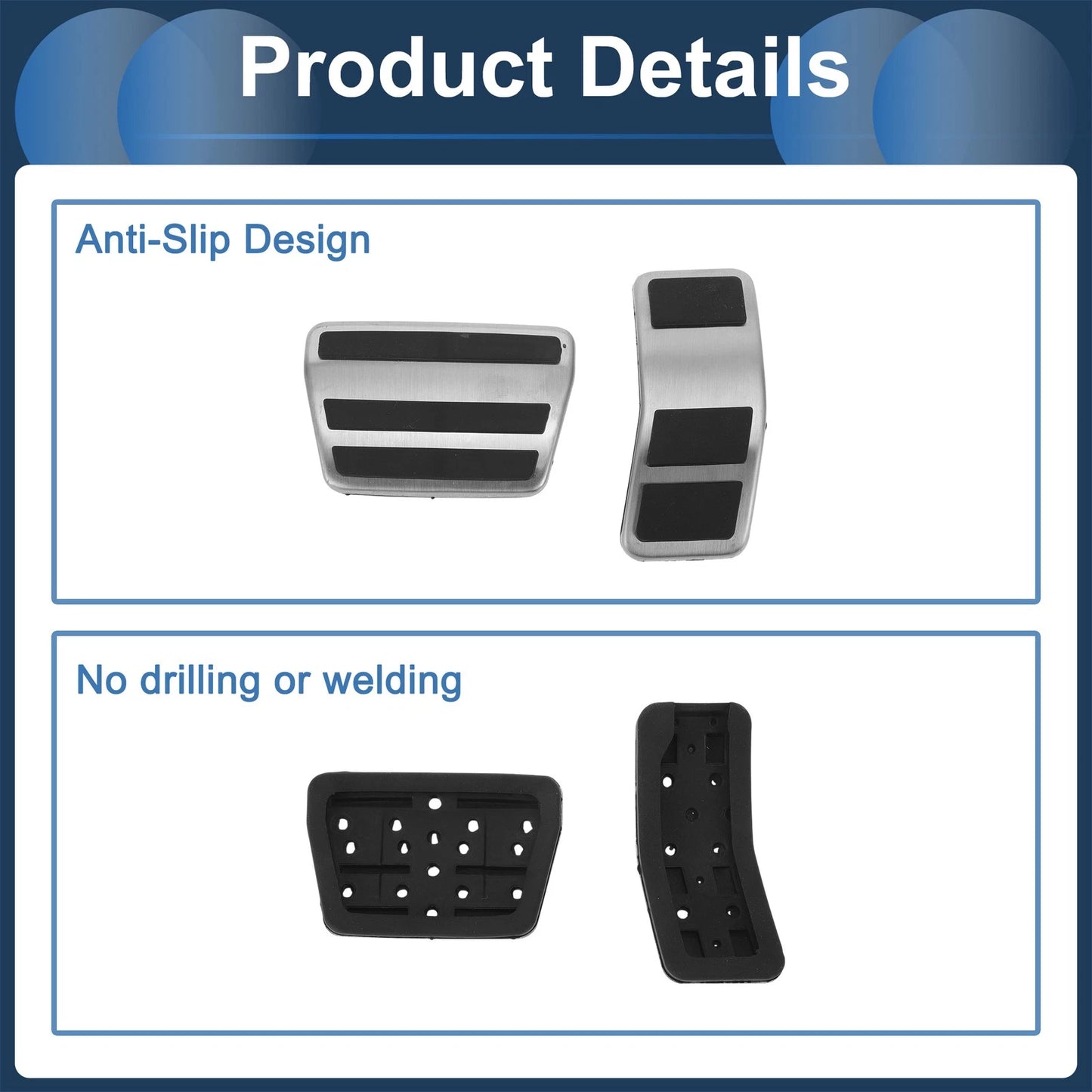 2 x Foot Accelerator Pedal Covers for Ford Fiesta (2007-2012) Silver Tone