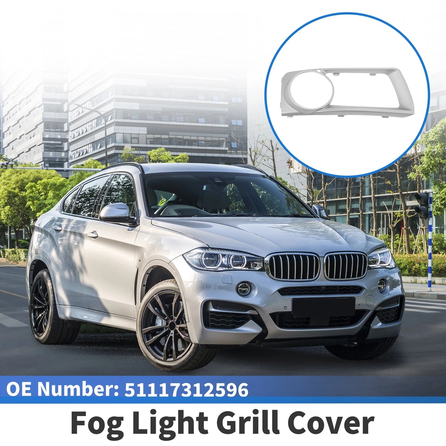 Front Right Fog Light Grill for BMW X6 (2012-2014) - 1 x Silver Tone