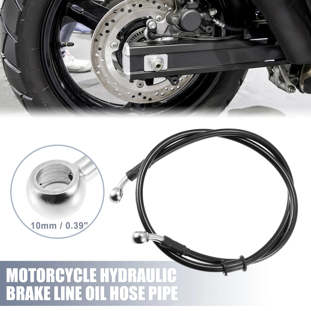 35.43" Length 10mm ID Brake Line Oil Hose Cable Black for Motorcycle