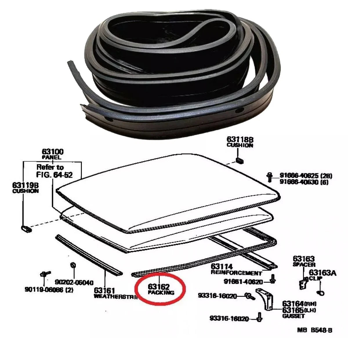 Rear Weatherstrip Roof Seal for Toyota Land Cruiser 40 Series (1960-1984)