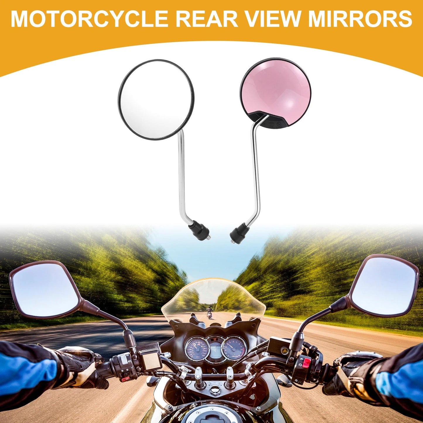 Rear View Mirrors for M8 Motorcycle Handlebar Silver Tone Pink Iron