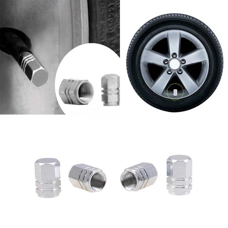 4 x Aluminum Tire Valve Dust Covers for Car, Truck, SUV - Silver