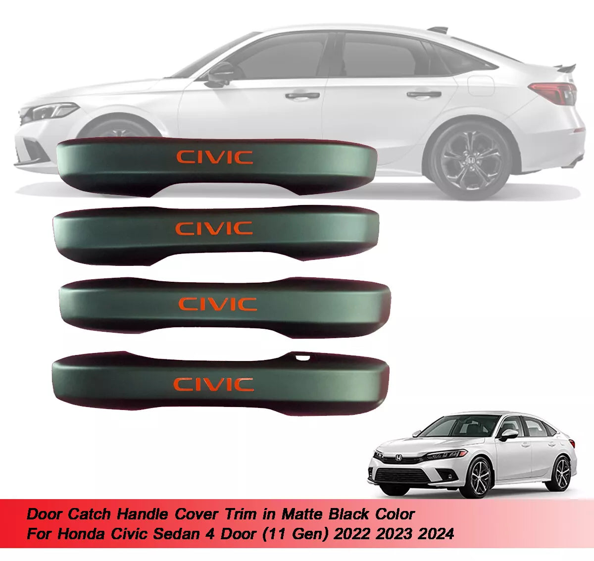 Matte Black Door Catch Handle Cover for Honda Civic Sedan (2022-2024)