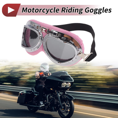 Motorcycle Riding Goggles Deep Gray Lens Pink Silver Frame PC PU Sponge