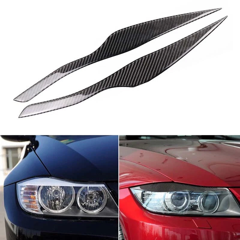 Carbon Fiber Headlight Eyelid Eyebrows Cover Trim fit For BMW 3 Series 2009-2011