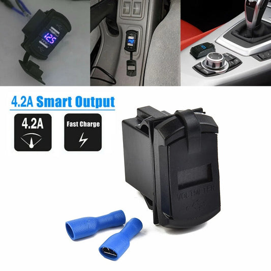 12V/24V 4.2A Dual USB Charger Socket LED Voltmeter Rocker Panel for Car Boat