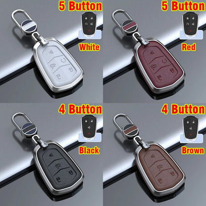 Alloy Leather Key Fob Cover for Cadillac XT5 CT6 ATS CTS SRX (2015–2019)