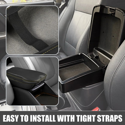 Center Console Armrest Cover for Toyota RAV4 2019-2023 Black Yellow Stitching