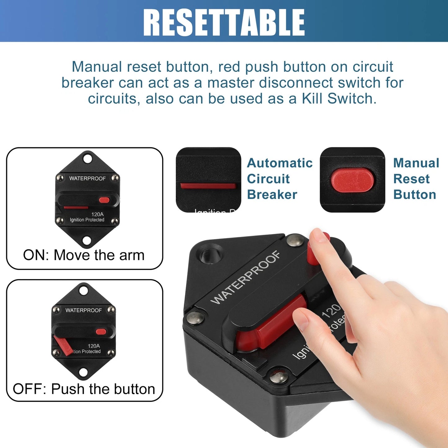 Circuit Breaker / 120A / Waterproof for Automotive RV Marine