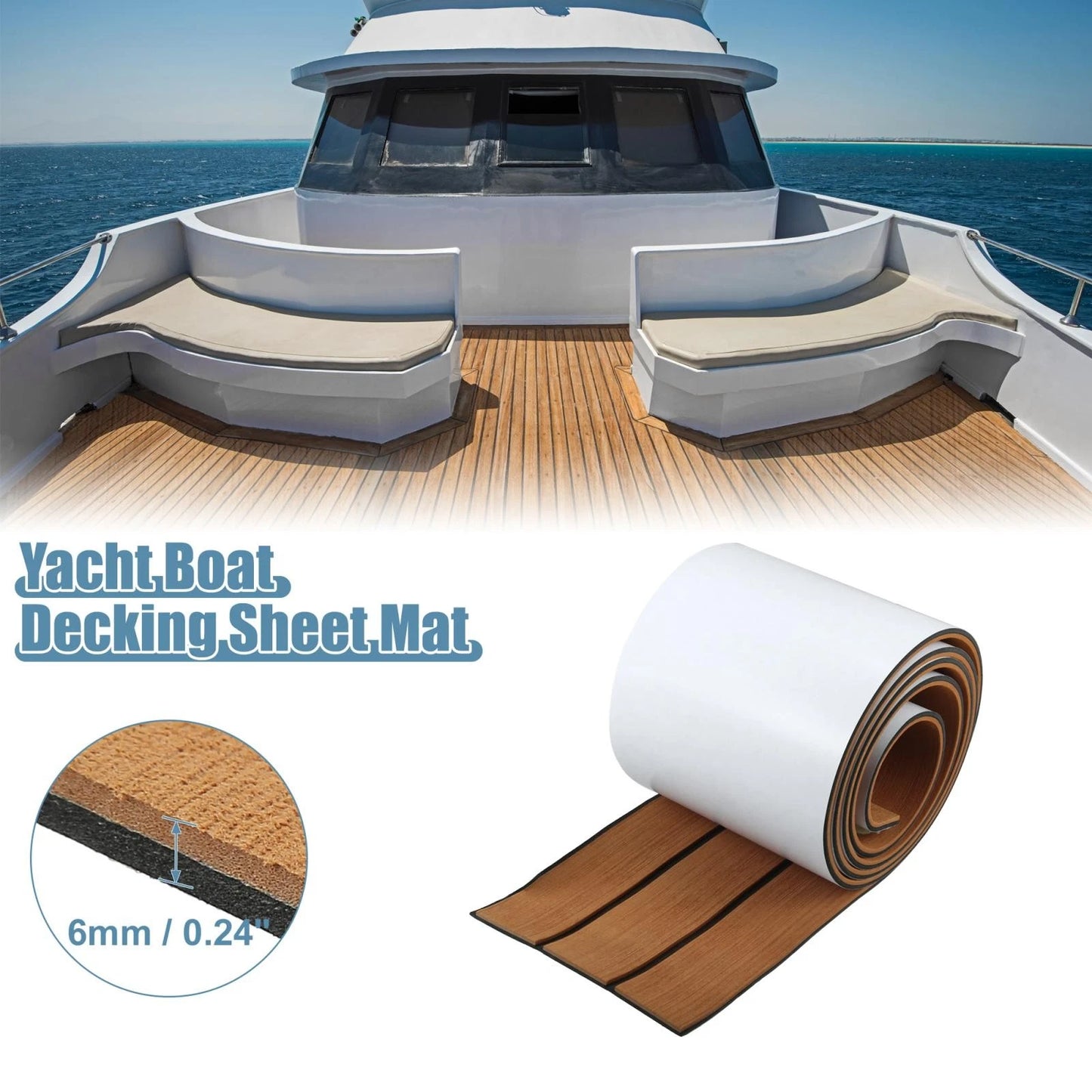 95x7 EVA Faux Teak Decking Sheet Carpet for Boat/Yacht/Marine Brown Black