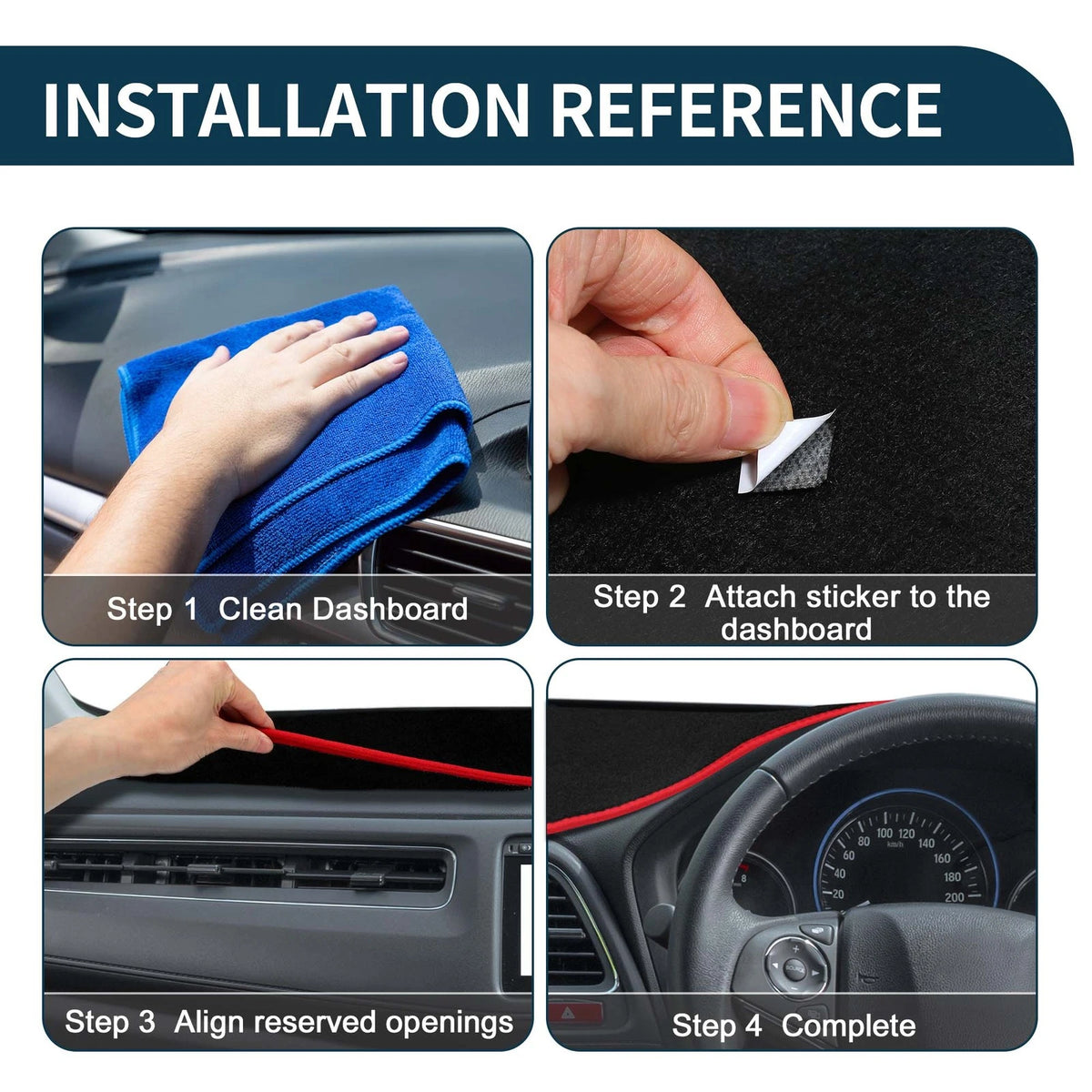 Dashboard Cover Mat for Toyota RAV4 2019-2024 with Sticker Black Red 1 Set