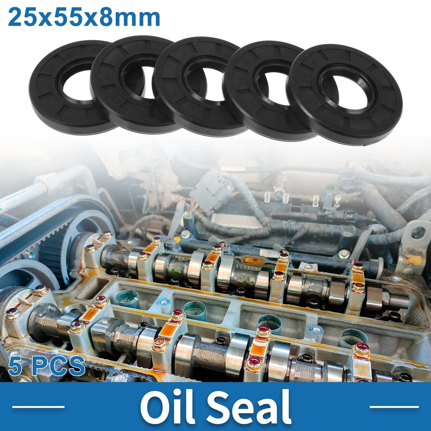 Oil Seal Rotary Shaft Seal Nitrile Rubber 25x55x8mm Black 5 Pcs