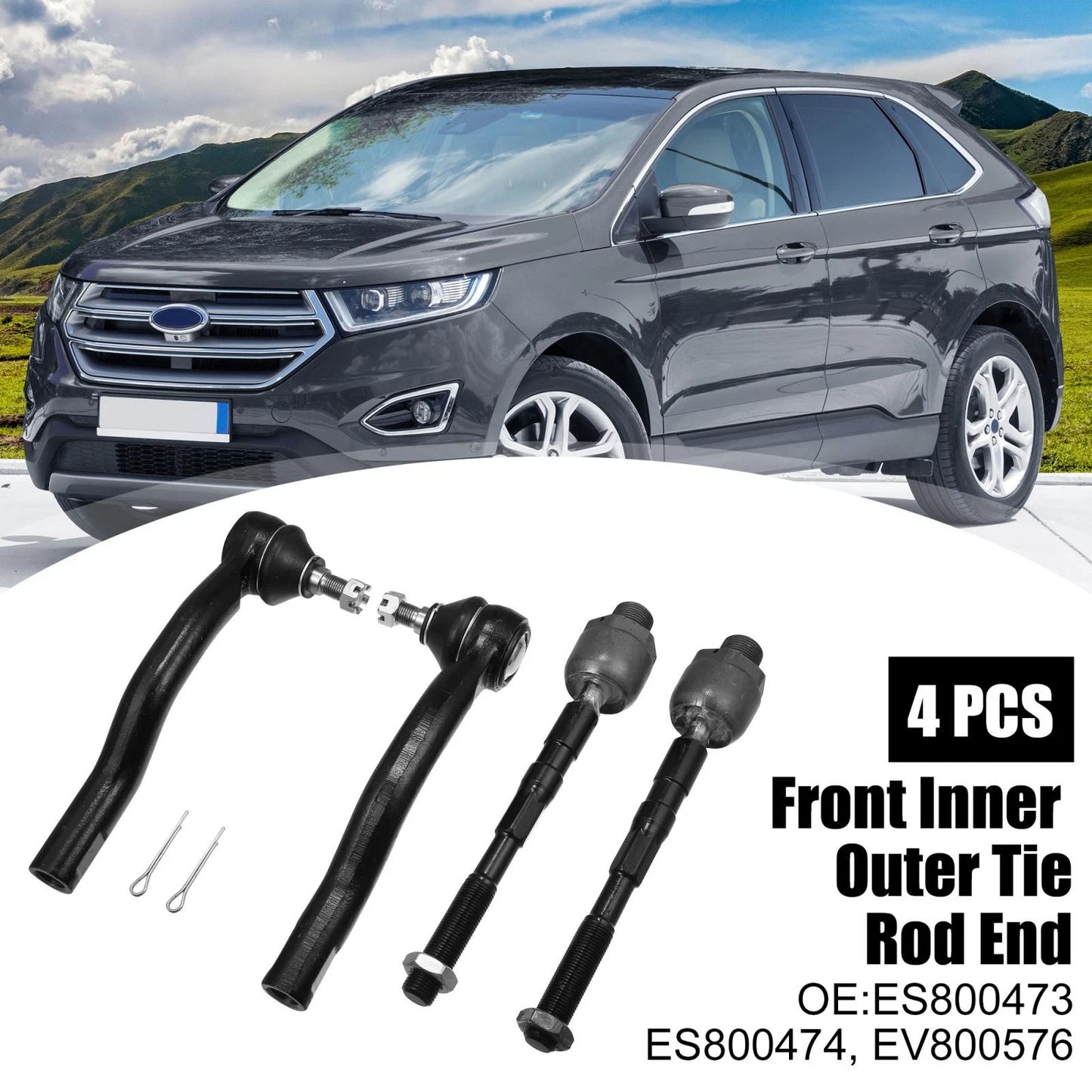 4 x Front Inner Outer Tie Rod Ends for Lincoln MKX, Ford (2007-2015)
