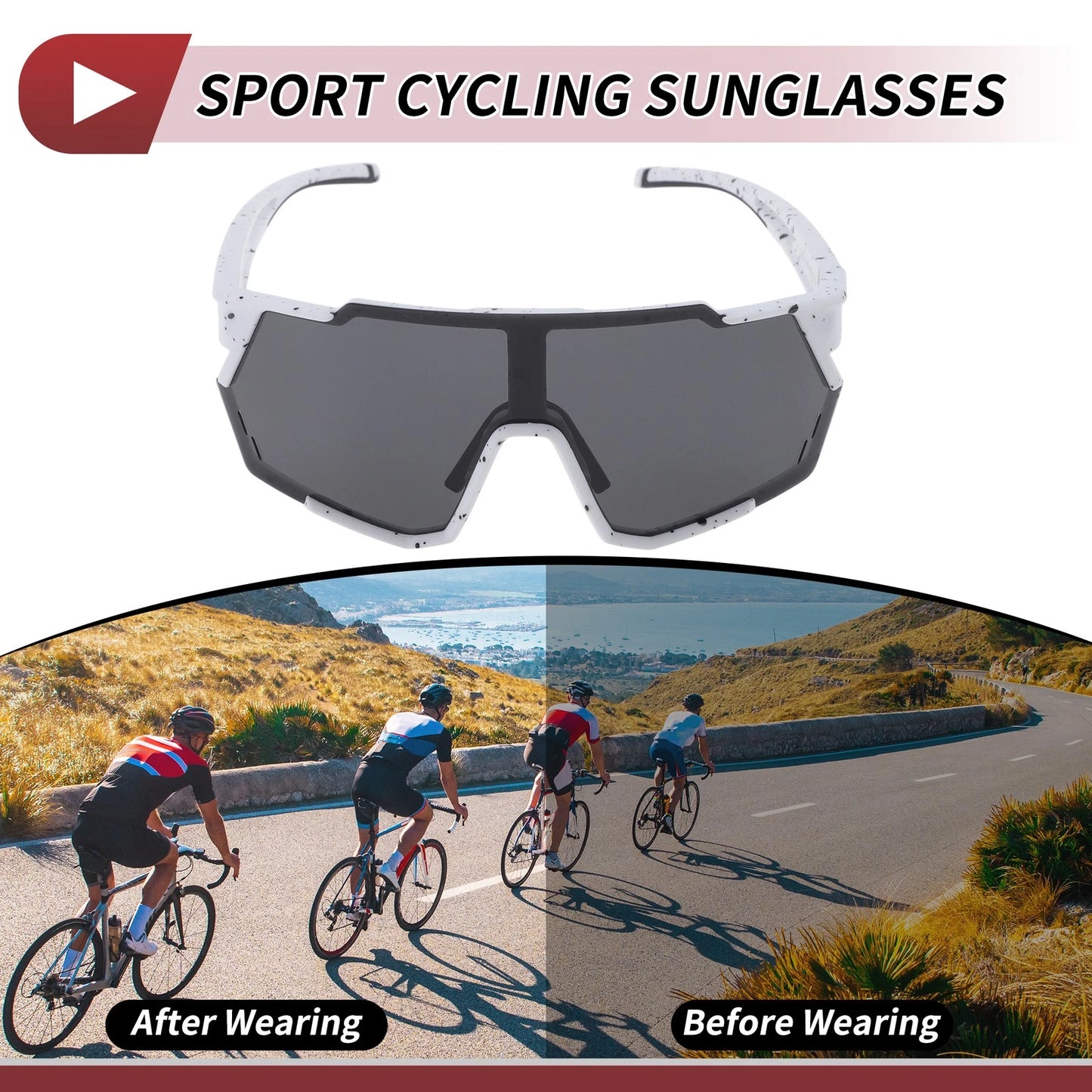 Motorcycle Riding Goggles Black Lens White with Black Spots Frame Sunglasses