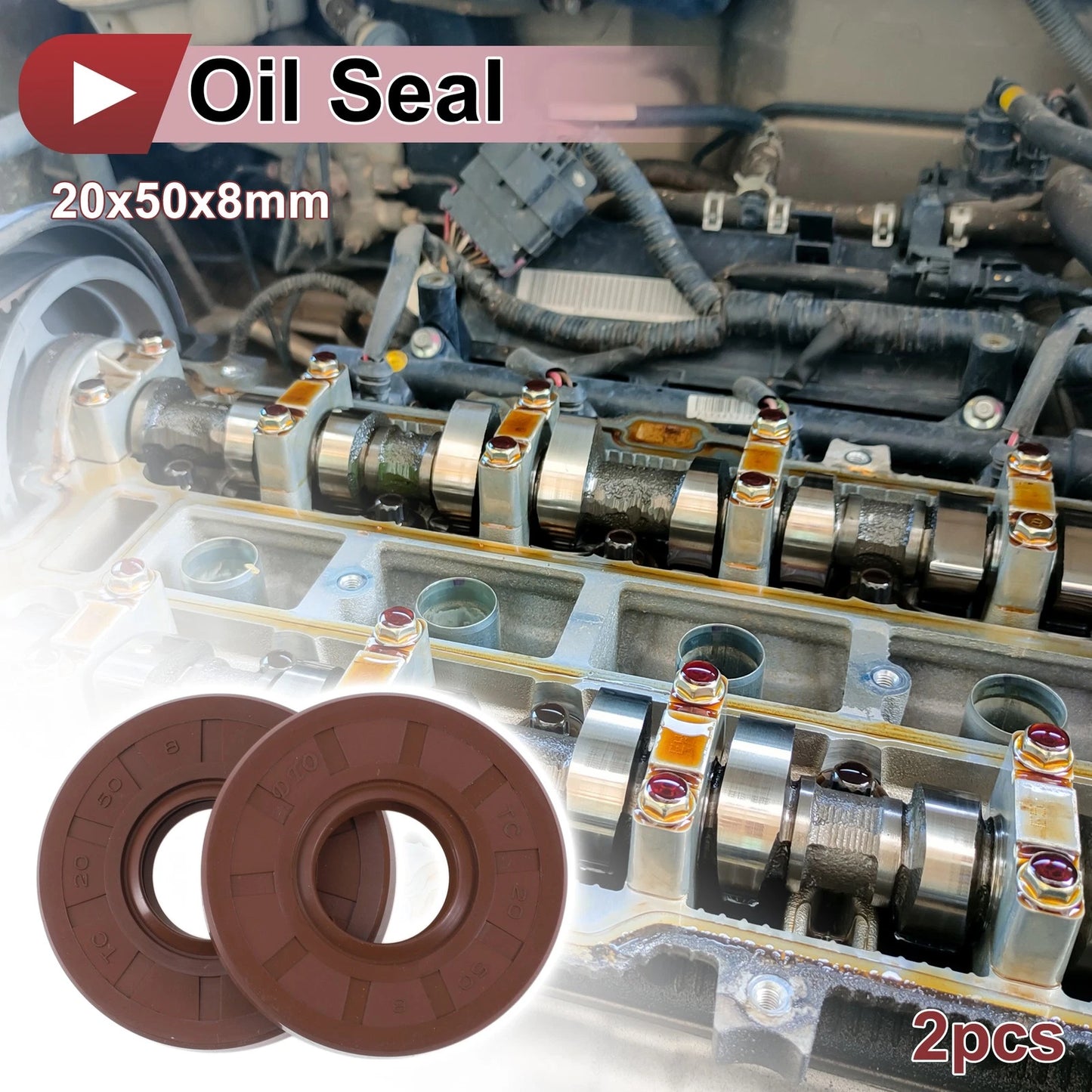 Oil Seal 20x50x8mm Rotary Shaft Seal FKM Brown 2 Pcs