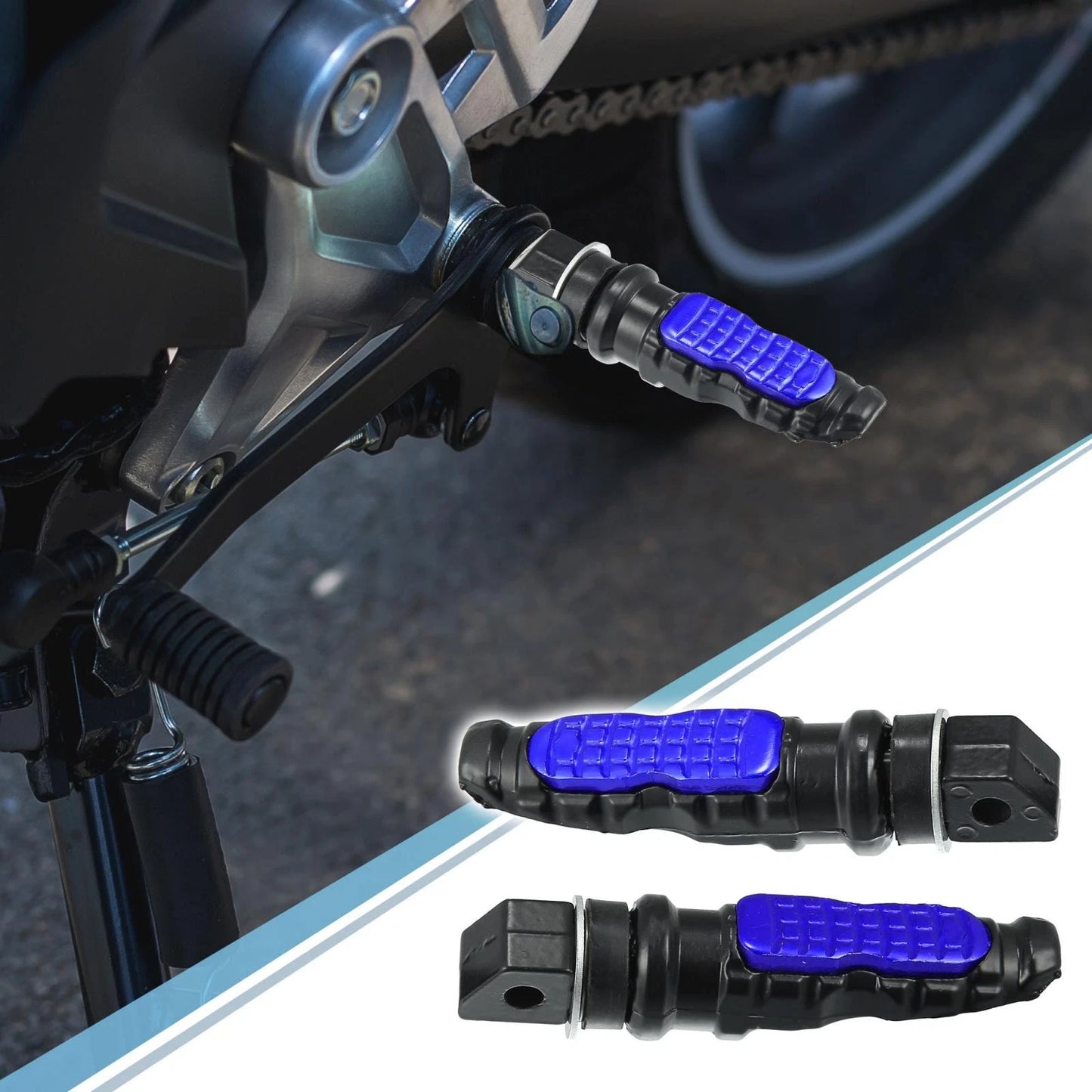 1 Pair Foot Pegs Aluminum Alloy Footrests Pedals Universal Blue for Motorcycle