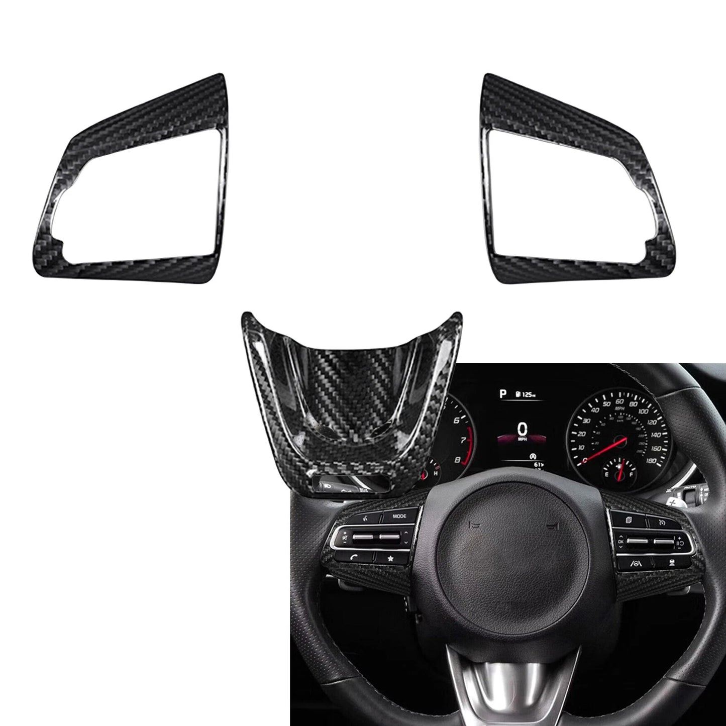 Carbon Fiber Steering Wheel Cover for Kia Stinger (2018-2023) 3 x pcs