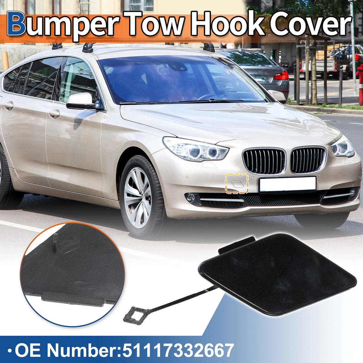Bumper Tow Hook Cover for BMW 535i 550i GT (2010-2017) Black