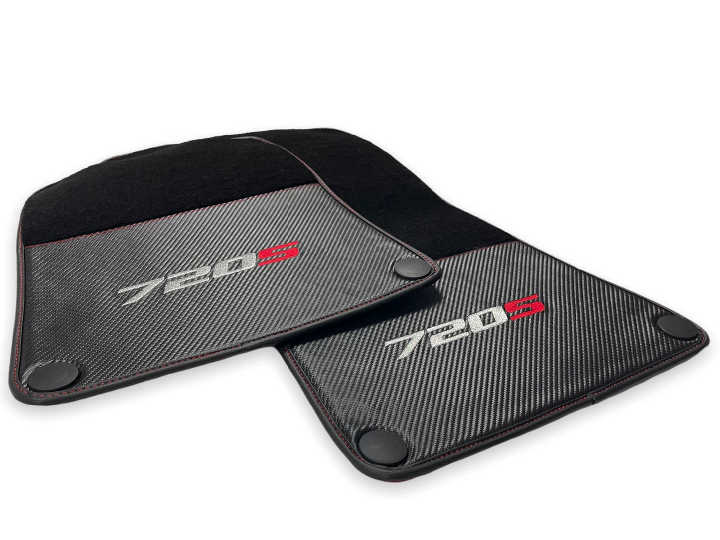 Floor Mats for McLaren 720S Black Tailored Carbon Leather Carpet Set (2017-2023)