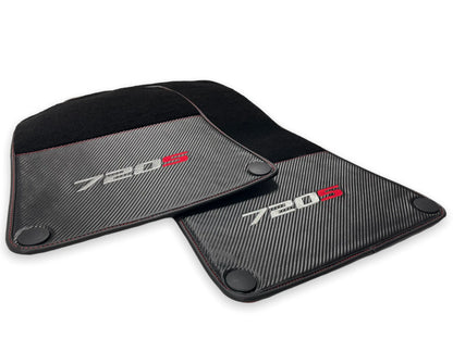 Floor Mats for McLaren 720S Black Tailored Carbon Leather Carpet Set (2017-2023)