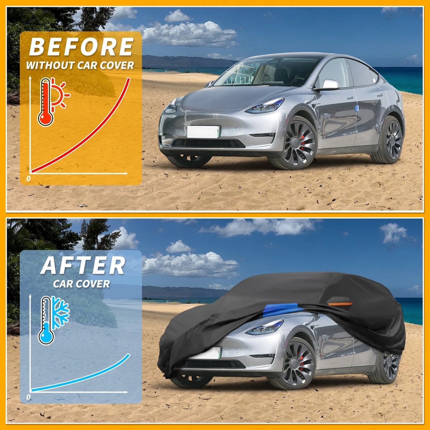 Waterproof All Weather Car Cover for Tesla Model Y (2020-2024) Black Blue 210D