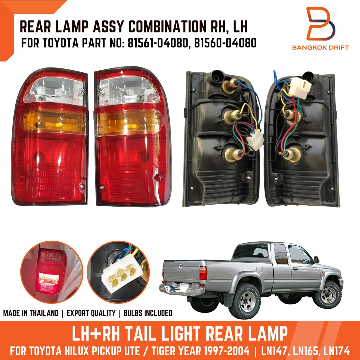Rear Tail Lights Assembly for Toyota Hilux Ute (LN167, LN147, KZN165)