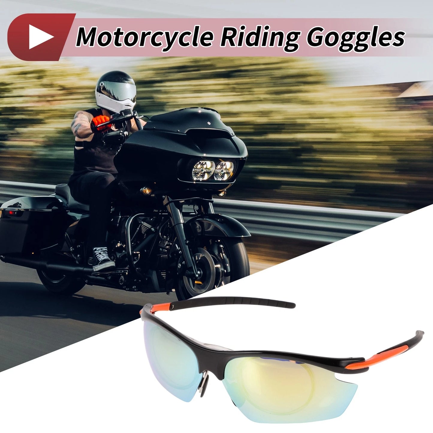 1 Pc Motorcycle Riding Goggles Gold Tone Lens Orange Black Frame for Make Model