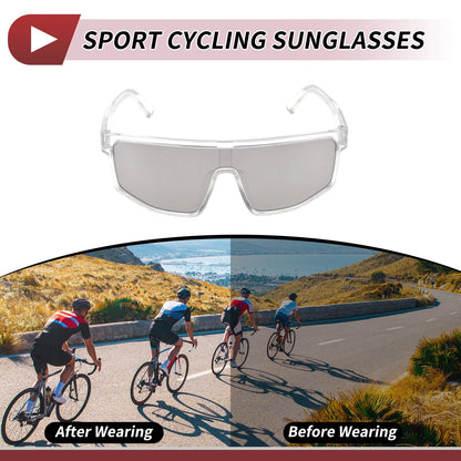 Motorcycle Riding Goggles Silver Tone Lens Transparent Frame Cycling Sunglasses