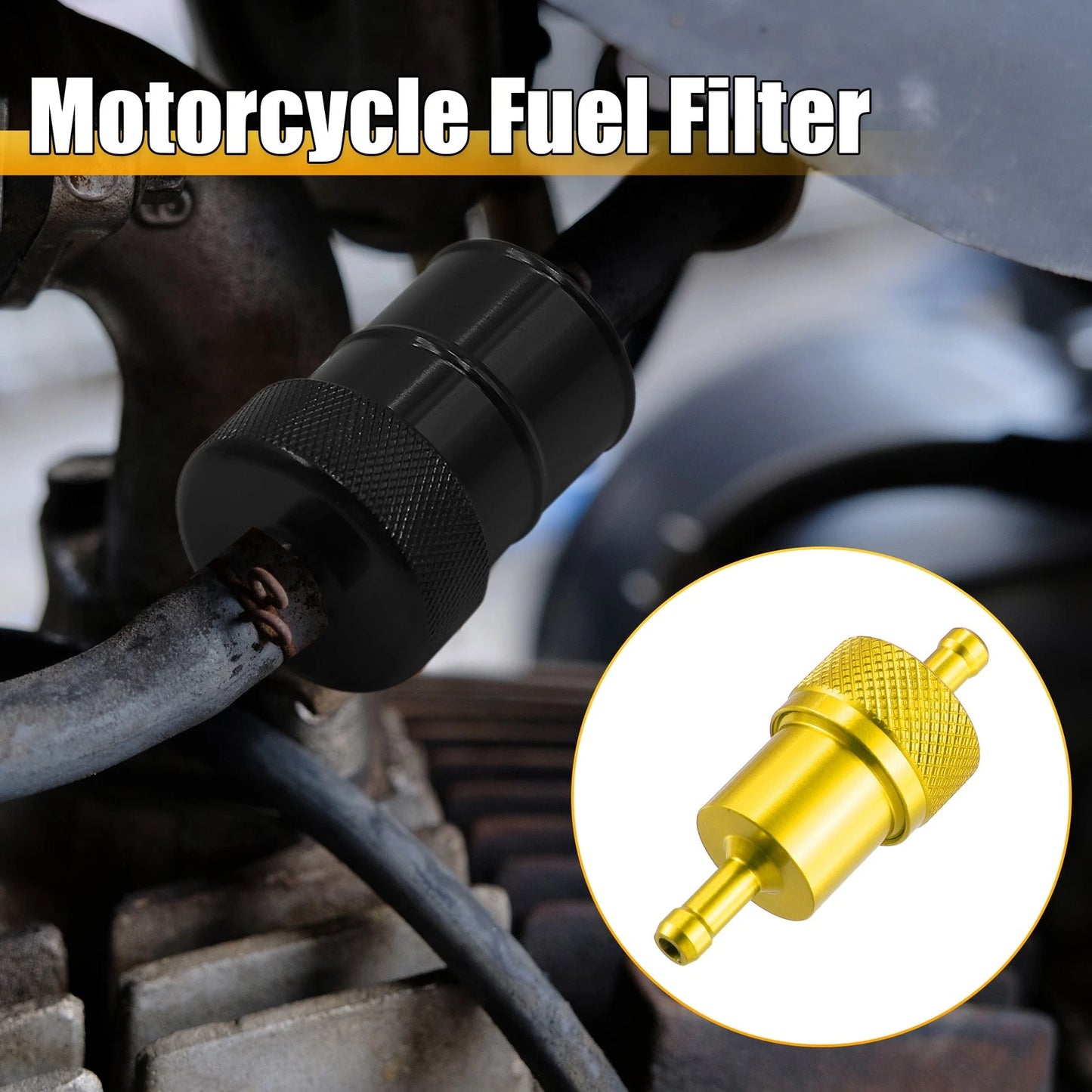 8mm Dia Hose Aluminum Alloy Motorbike Petrol Oil Fuel Filter Cleaner Gold Tone