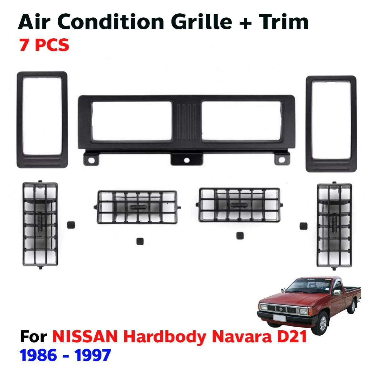 For Nissan Navara D21 Truck 1986-97 Air-Con Vent Grille Cover Trim Black 7 PCS