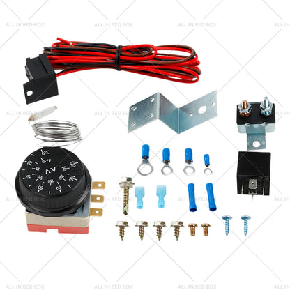 Adjustable 12V Electric Radiator Fan Thermostat w/ 3-Pin Relay Wire Kit