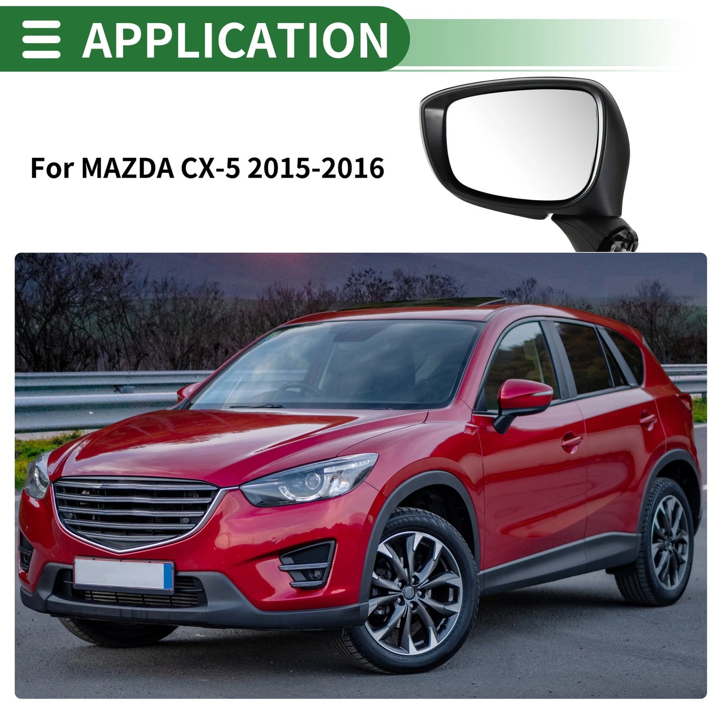 Left Side Door Mirror for MAZDA CX-5 2015-2016 Manual Folding Black