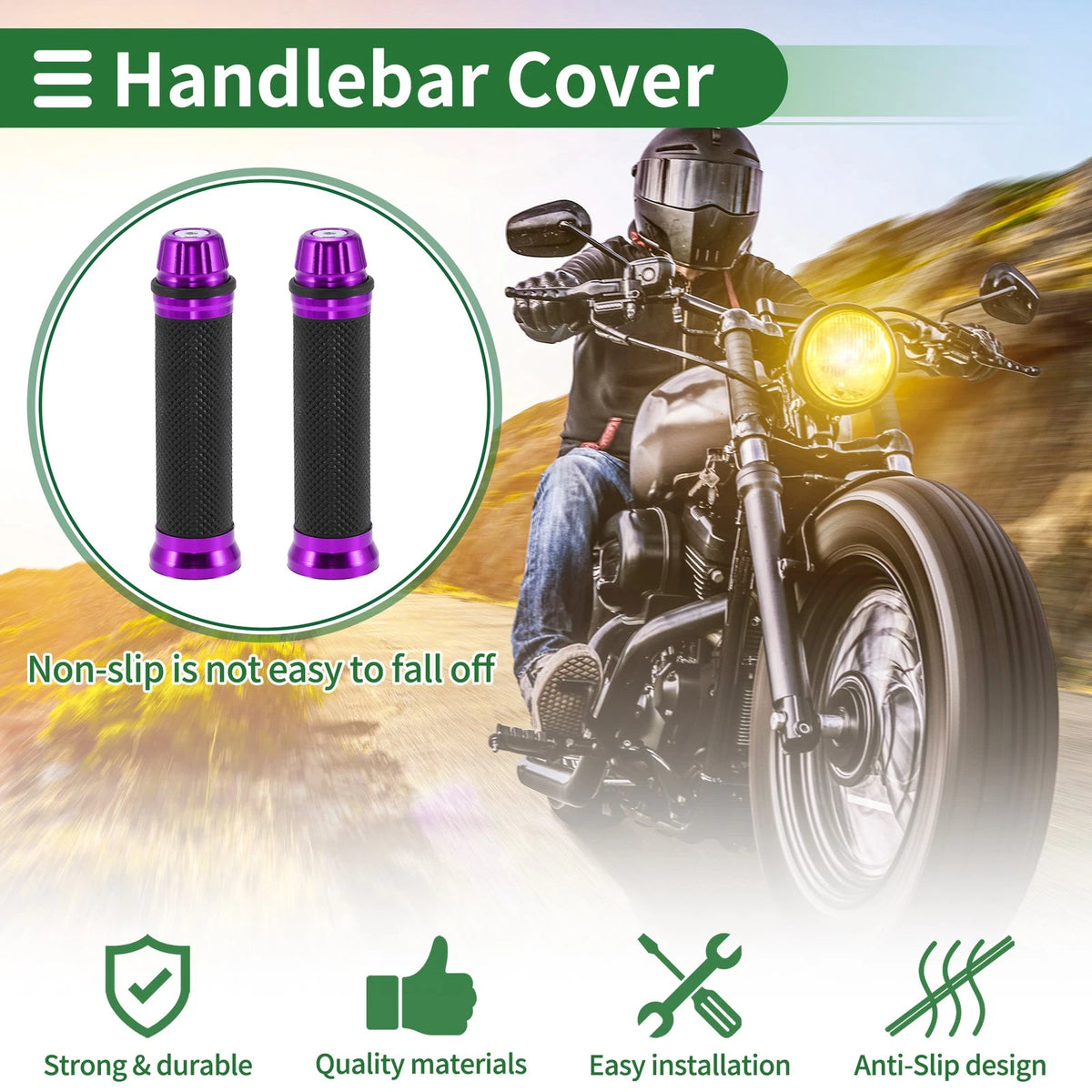 7/8" 22mm Hand Grips Cover for Motorcycle Rubber Black Purple