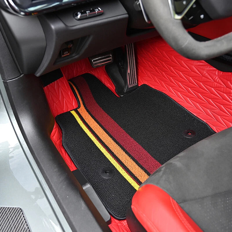 Red Full Floor Mats for Corvette C8 2020-2024 - Black Carpet Liners Accessories