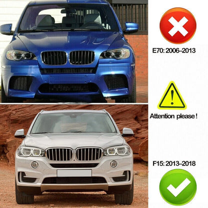 2 x Black+Chrome Front Grill Dual Slat for BMW X5 F15 X6 F16 M (2014–2018)