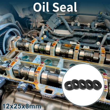 Oil Seal Rotary Shaft Seal NBR Rubber 12x25x8mm Black 5Pcs
