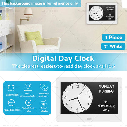 7" LED Digital Day Clock for Wall - Calendar, Date, Week, Month, Year
