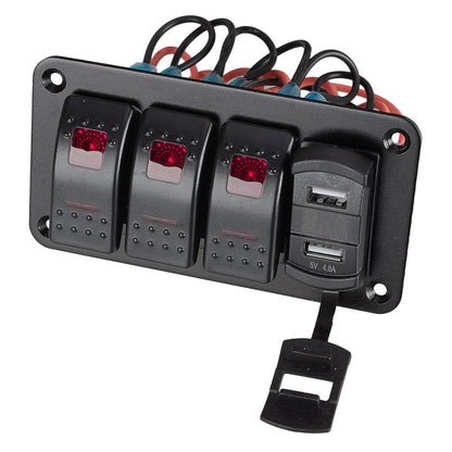 3 Gang Rocker Toggle Switch Panel Dual USB Port for RV Car Marine (2010-2023)