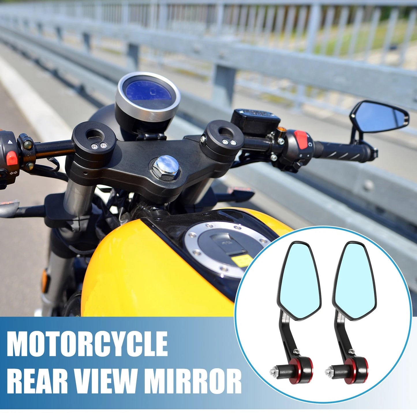 Motorcycle Rear View Side Handlebar Rearview Mirror Blue Lens Red 1 Pair