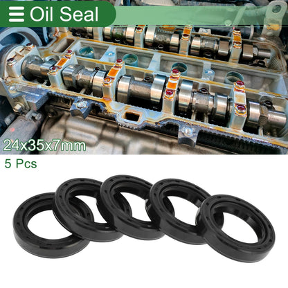 Oil Seal NBR Rubber 24x35x7mm Black 5 Pcs