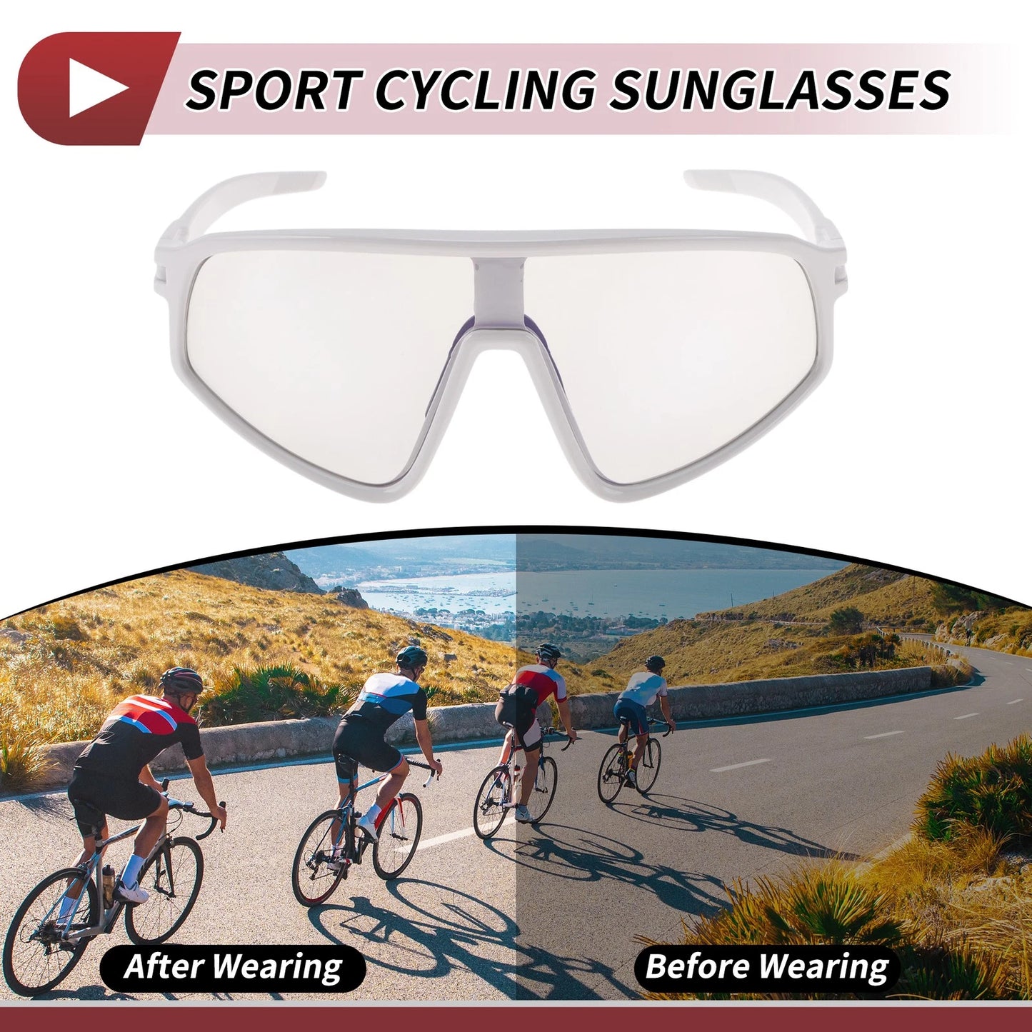1 Pc Motorcycle Riding Goggles Gray Lens White Frame PC Cycling Sunglasses