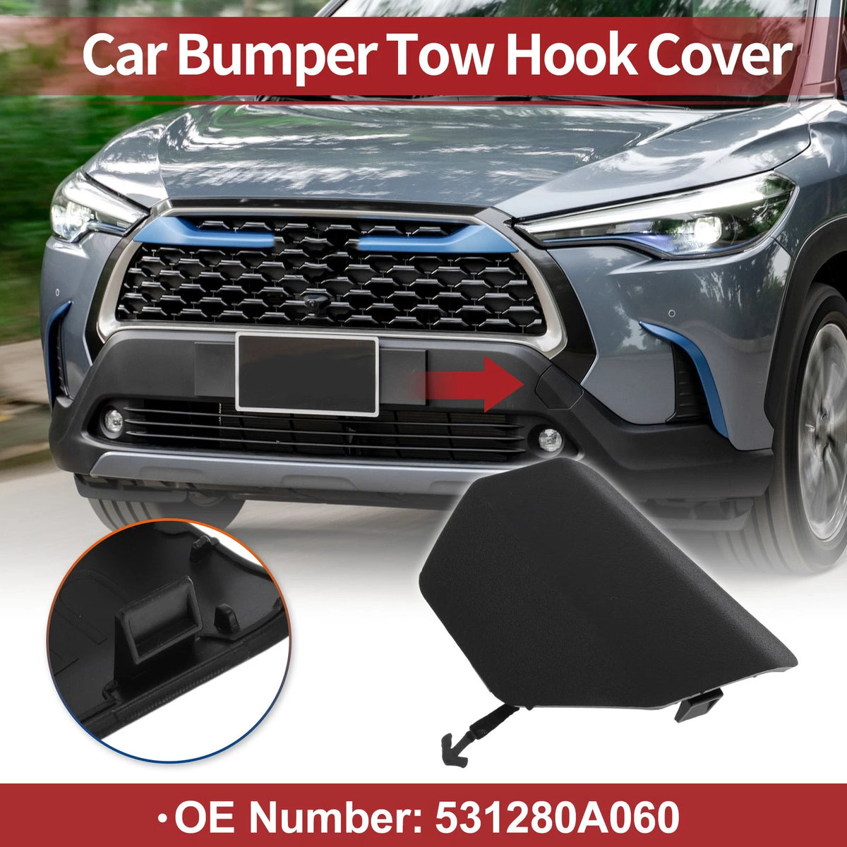 Tow Hook Cover Cap for Toyota Corolla Cross (2022-2023) - Black 1 Pc