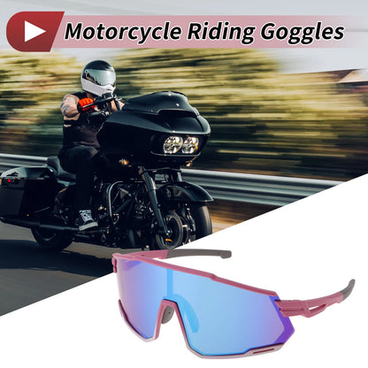 Motorcycle Riding Goggles Blue Lens Purple White Frame UV400 for Motorcycle