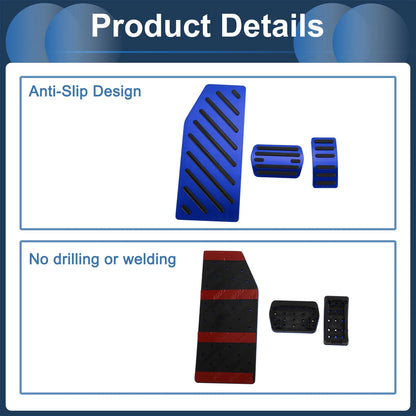 3 x Automatic Foot Accelerator Pedal Covers for Ford Edge (2023) Blue