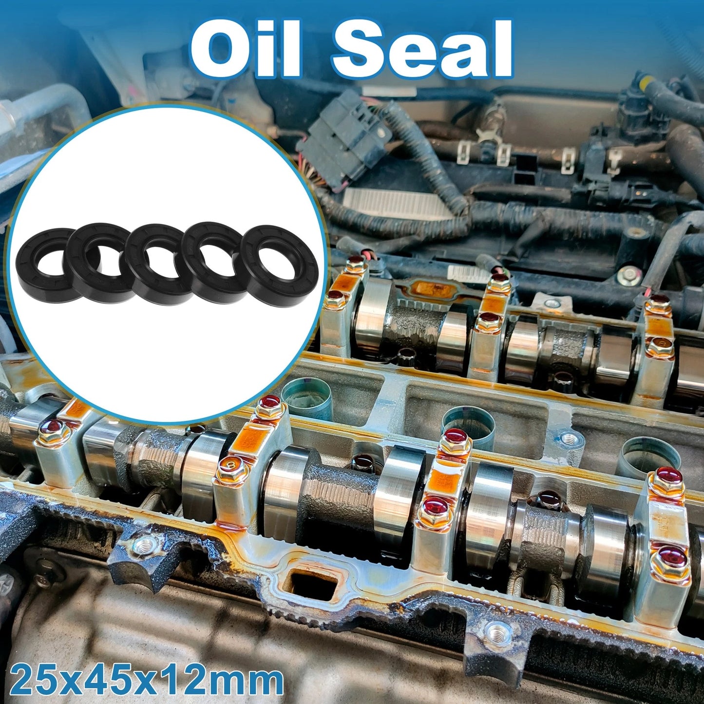 Oil Seal 25x45x12mm Nitrile Rubber Black 5 Pcs