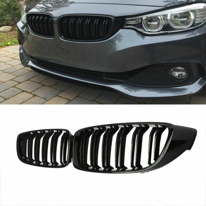 Gloss Black Dual Slat Front Bumper Grille for BMW F32 F36 F82 4-Series (2014-2020)