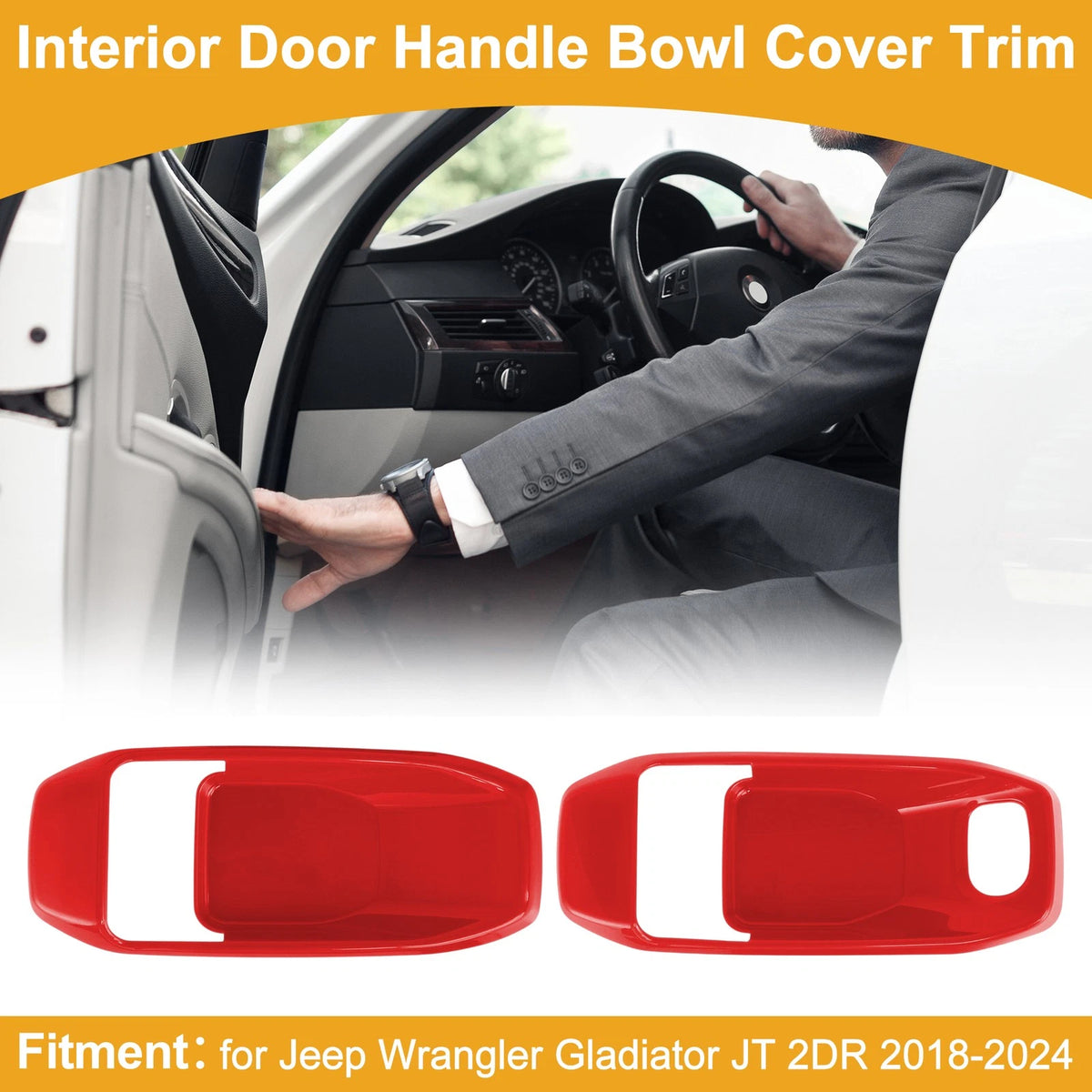 Red ABS Interior Door Handle Bowl Cover Trim for Jeep Wrangler Gladiator JT