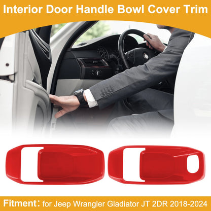 Red ABS Interior Door Handle Bowl Cover Trim for Jeep Wrangler Gladiator JT