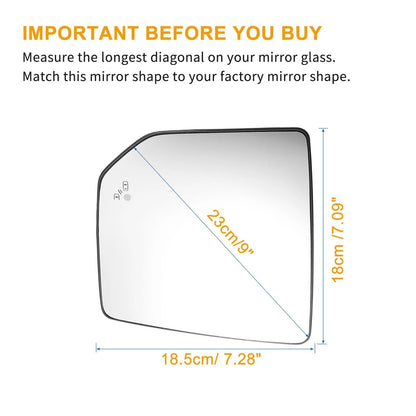 Heated Left Driver Side Rearview Mirror Glass for Ford F-150 (2015-2023)