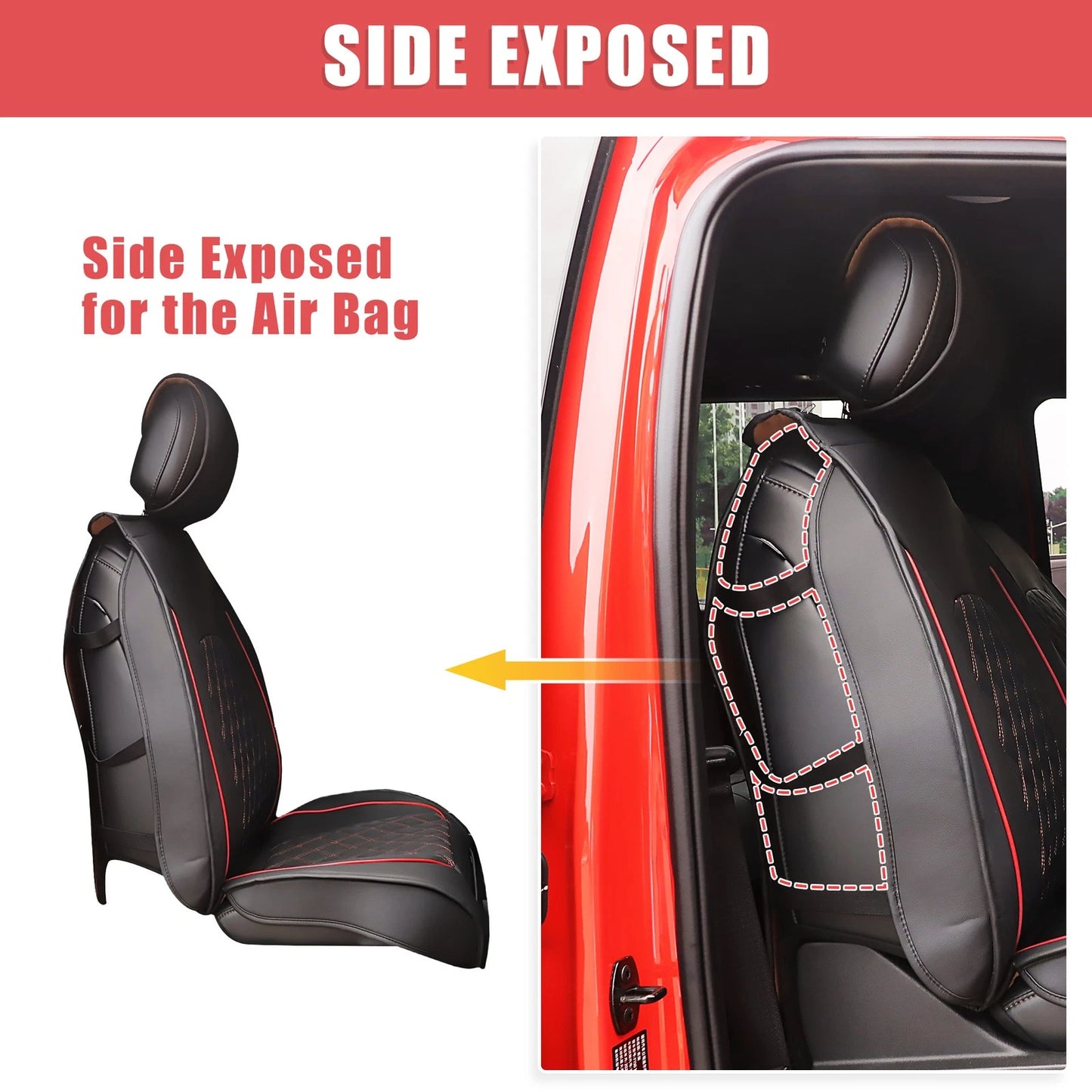 5 x Black Red Front Rear Seat Covers for Ford F-150 Crew Cab (2009-2023)